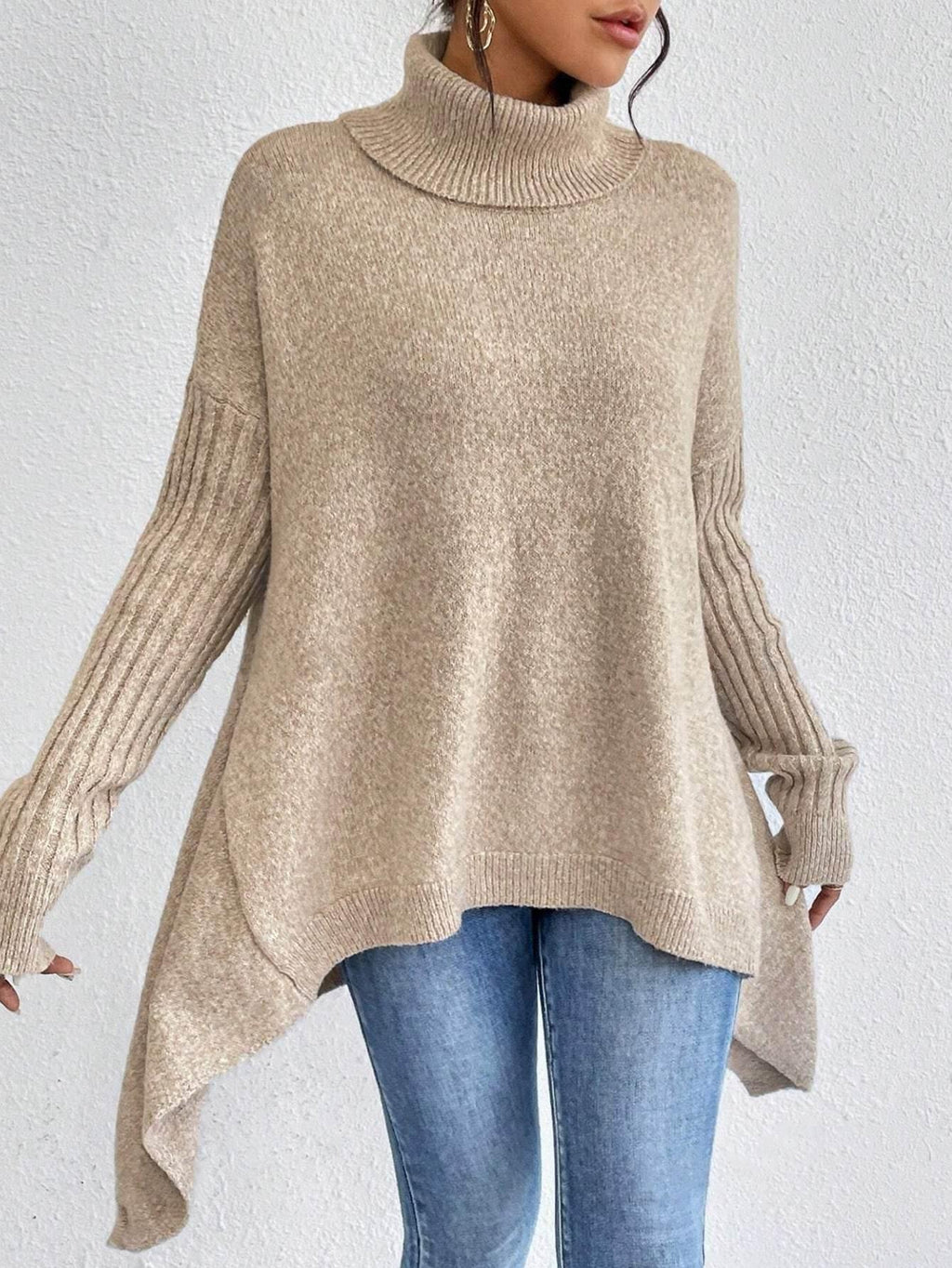 Irregular Turtleneck Sweater | Winter Loose Knit Pullover Women - ZA-Zola