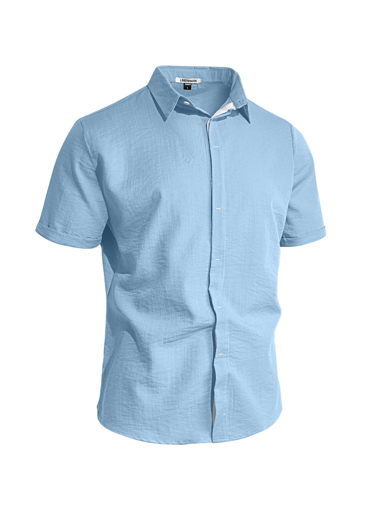 Light blue short-sleeve shirt on a white background