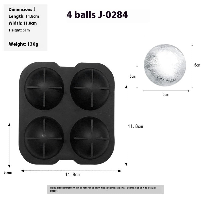 Silicone mold for making four balls with dimensions and weight information.