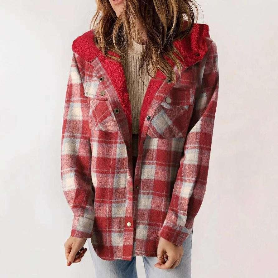 Plaid Hooded Woolen Coat | Thick Fleece Warm Jacket - ZA-Zola