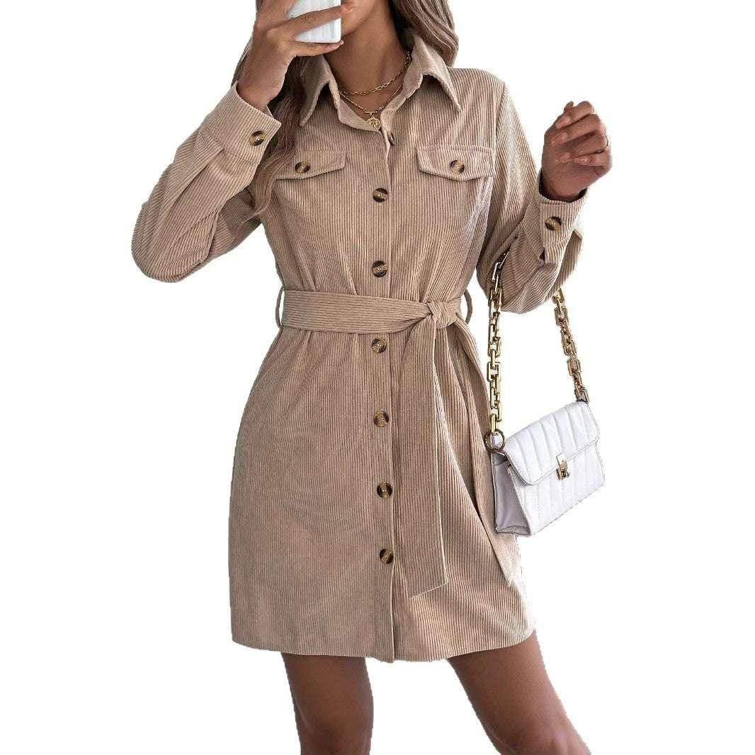 Corduroy Shirt Dress with Belt – Fall Favorite - ZA-Zola