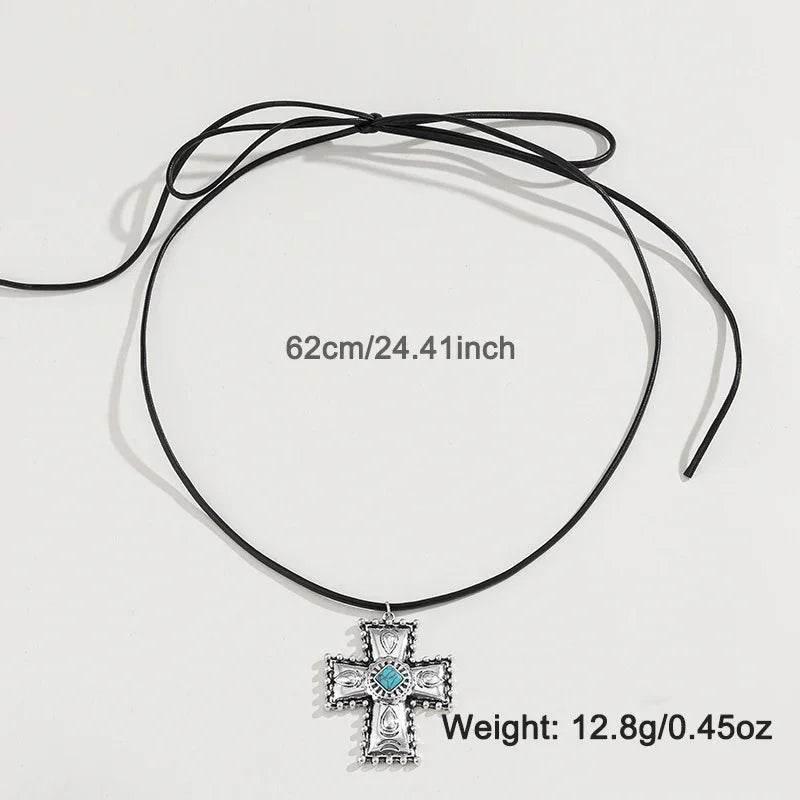 Vintage Turquoise Cross Necklace for Women - ZA-Zola