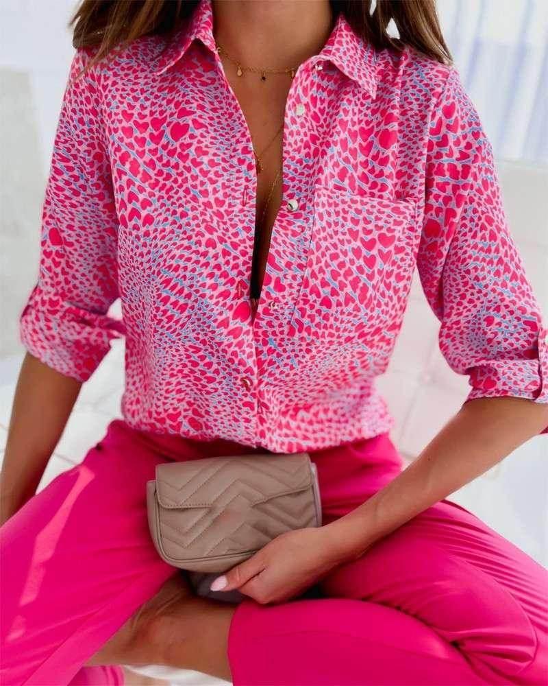 Long Sleeve V-Neck Printed Shirt – ZA-Zola - ZA-Zola