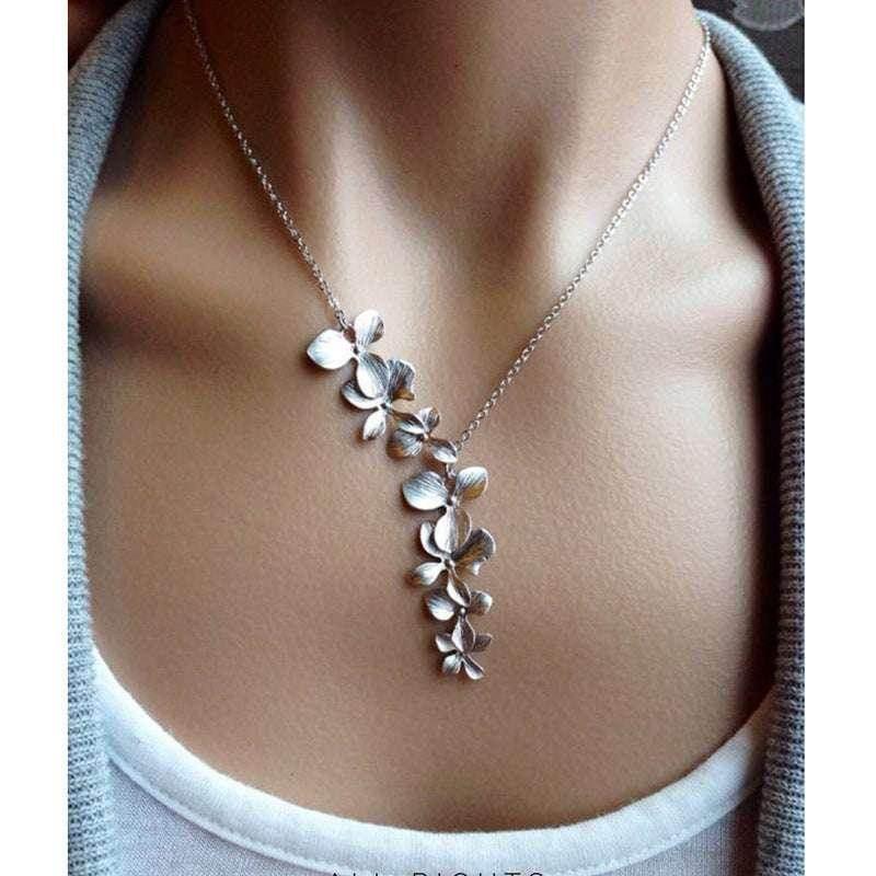 Silver Petal Necklace & Earrings Set for Women - ZA-Zola