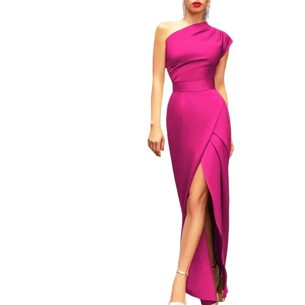 One-Shoulder High Waist Slit Dress – Elegant & Chic - ZA-Zola