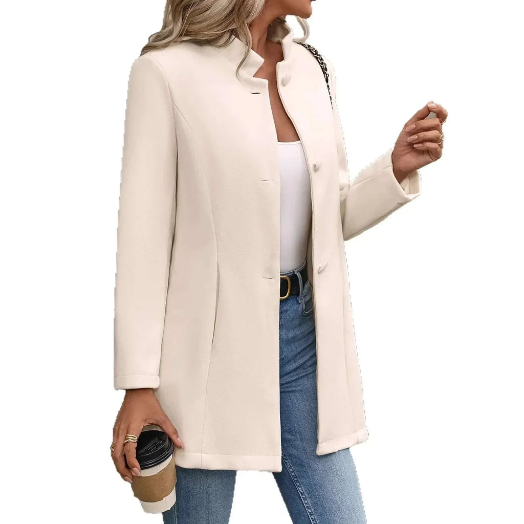 Women Slim Fit Wool Coat – Elegant Lapel Winter Style - ZA-Zola