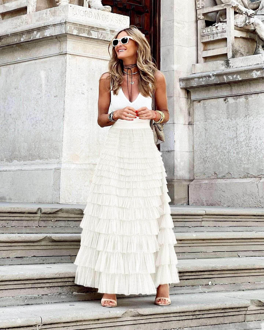 Layered Ruffle Mesh A-Line Skirt for Women - ZA-Zola