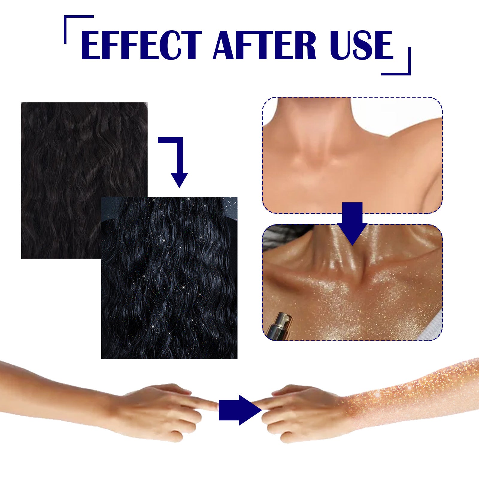 Before and after effect of hair removal on skin texture and hair density.