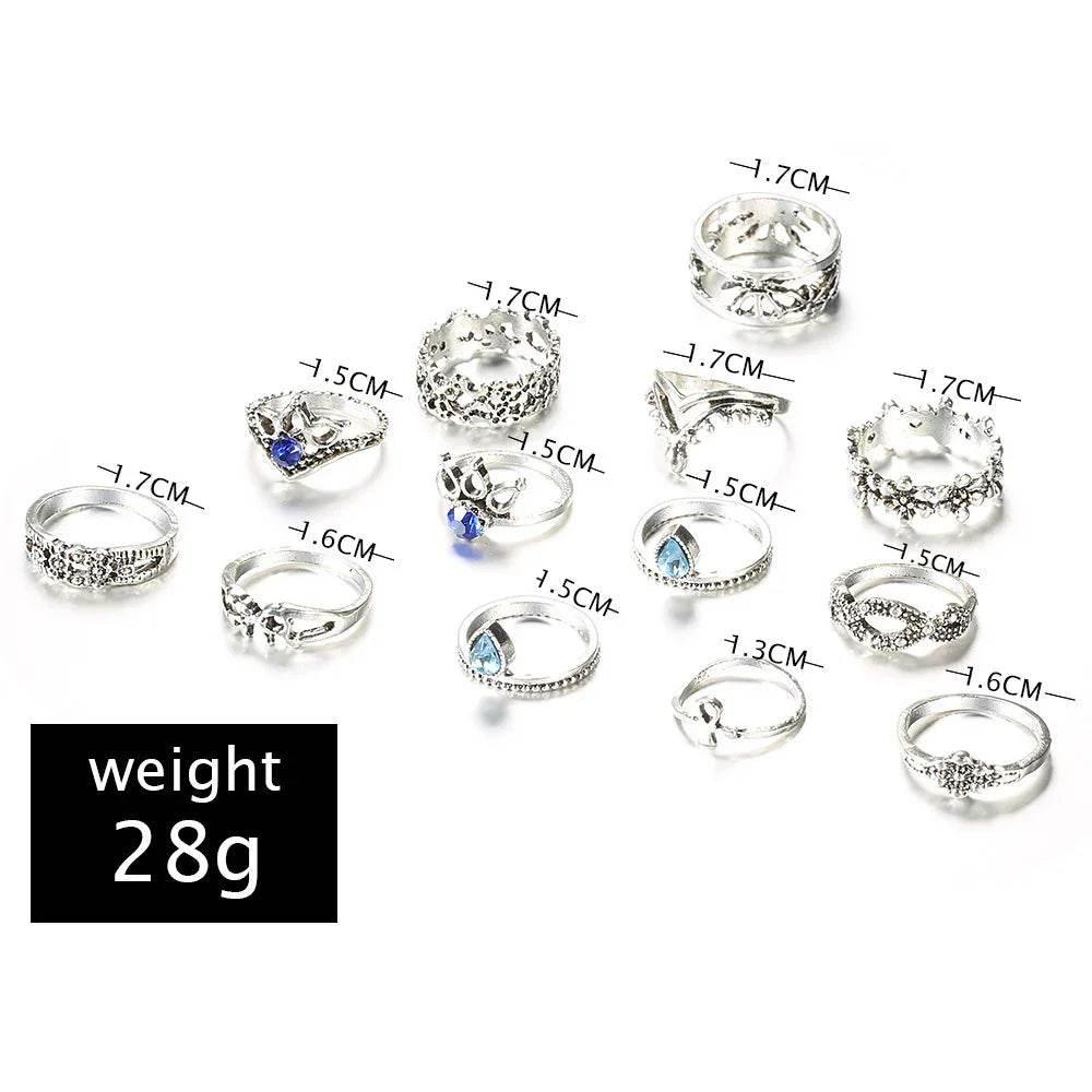 Hollow Jeweled 13-Piece Women's Ring Set - ZA-Zola