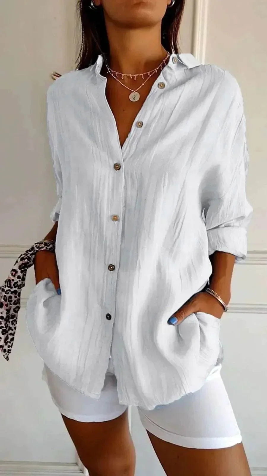 Pleated Lapel Long Sleeve Shirt for Women - ZA-Zola
