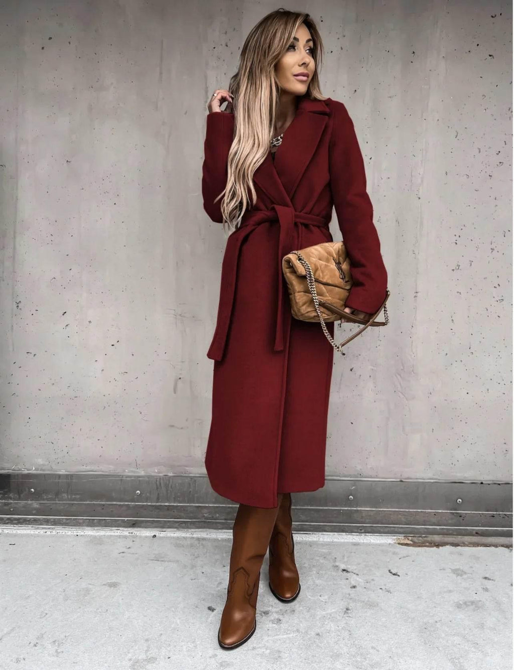 ZA-Zola Women’s Woolen Lace-Up Long Coat - ZA-Zola