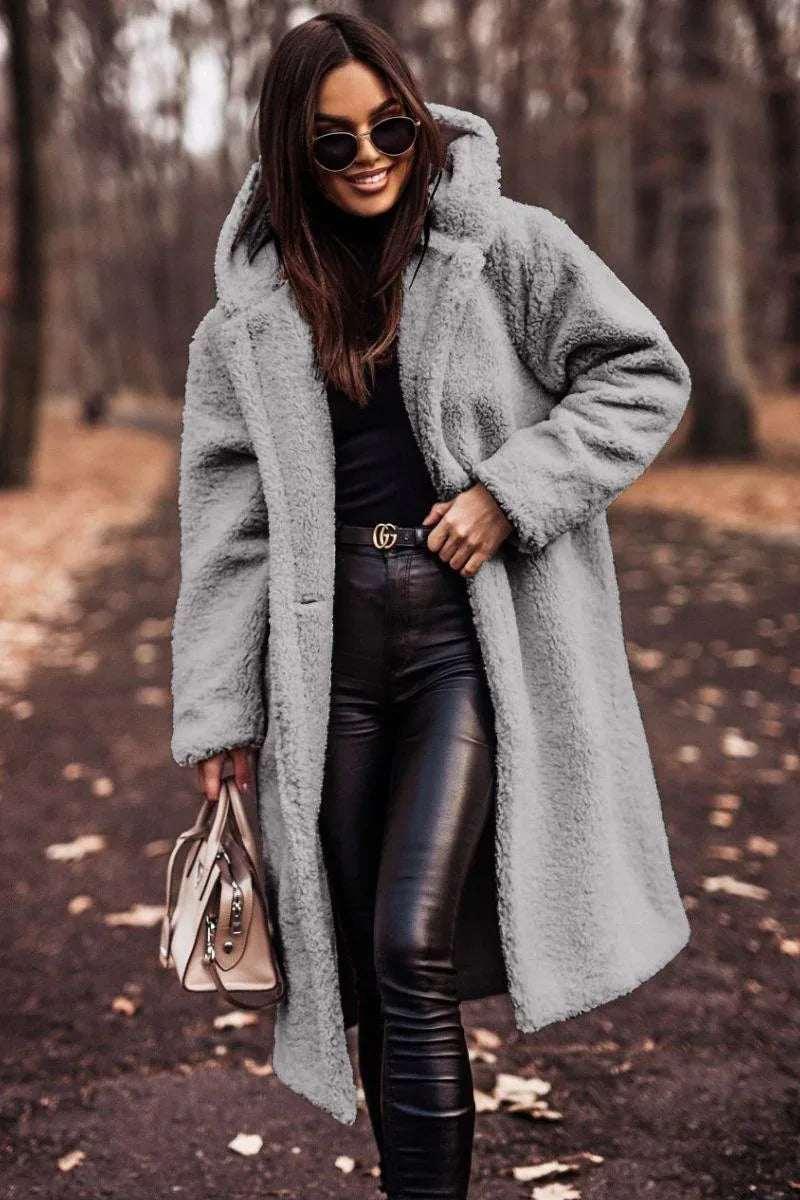 Women Teddy Coat Long Faux Fleece Hooded Winter - ZA-Zola
