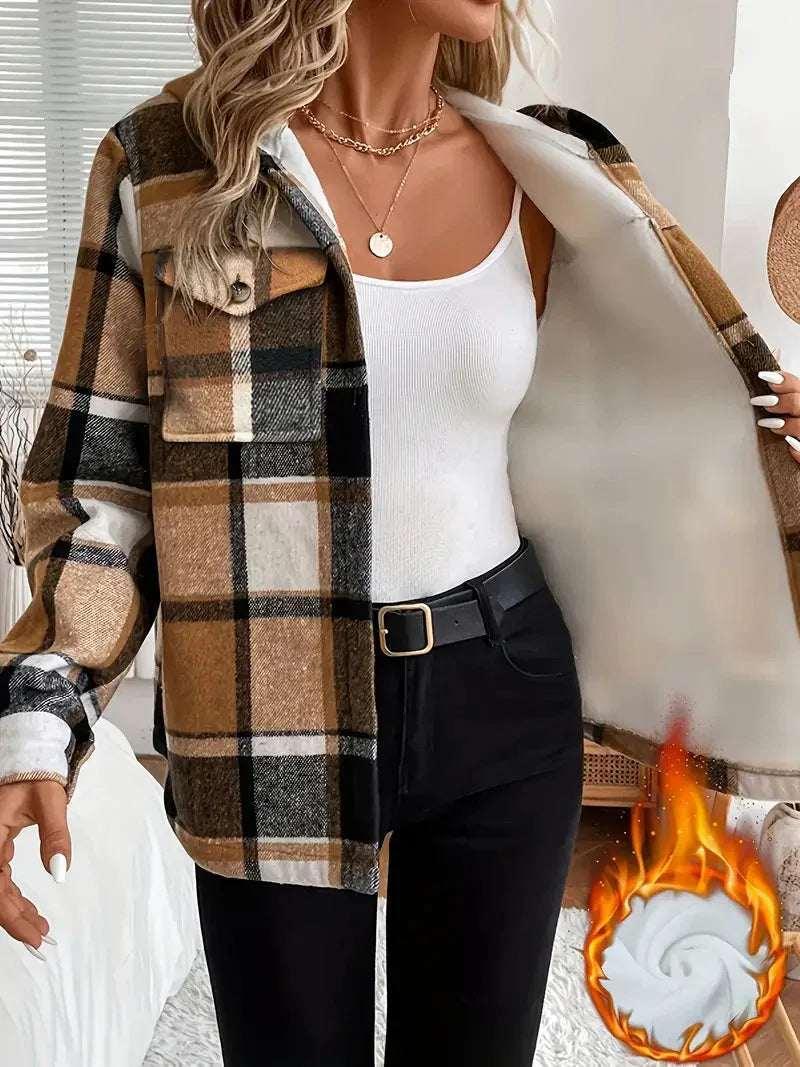 Plaid Hooded Jacket Women Casual Winter Layer - ZA-Zola