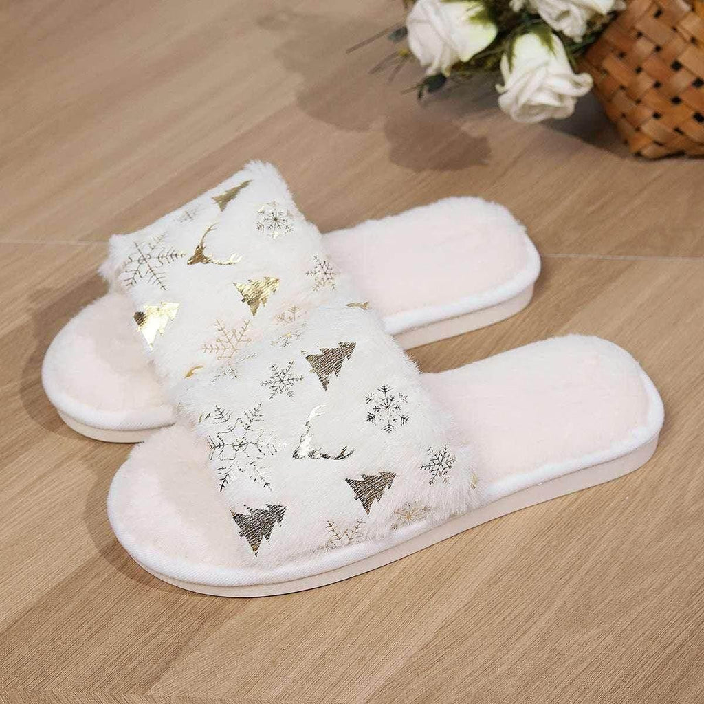 Christmas Open-Toe Plush Slippers – Cozy Indoor Fun - ZA-Zola