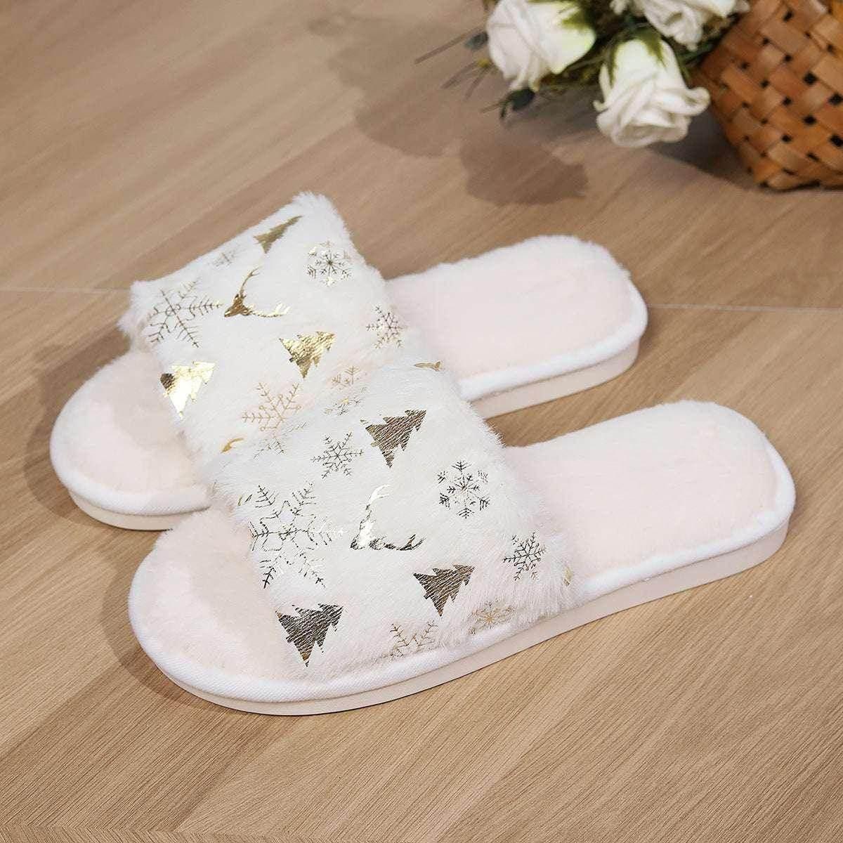 Christmas Open-Toe Plush Slippers – Cozy Indoor Fun - ZA-Zola