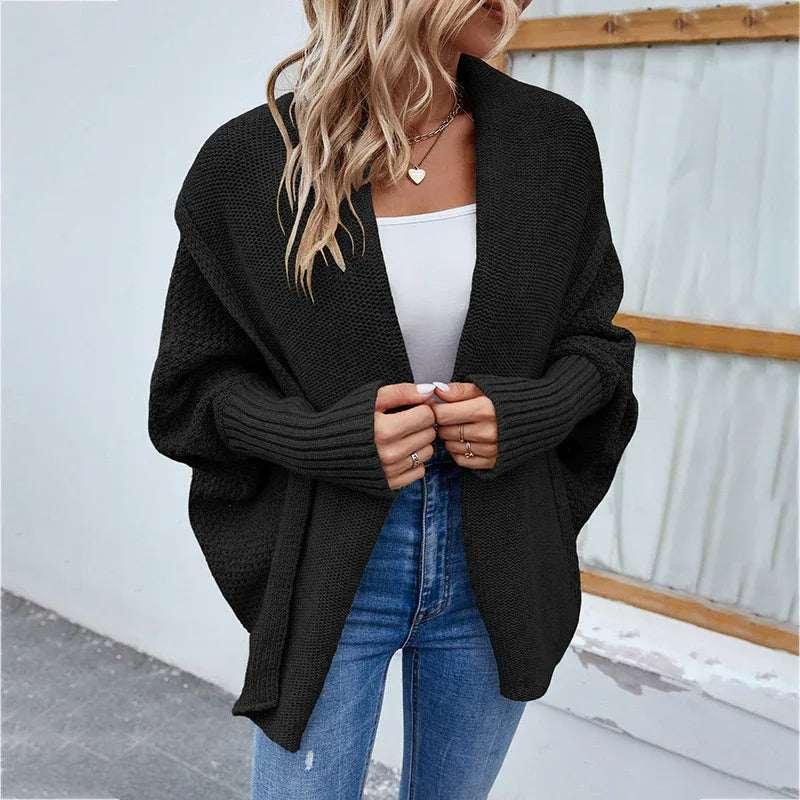 Loose Knitted Cardigan Women | Bat Sleeve Lapel Jacket - ZA-Zola