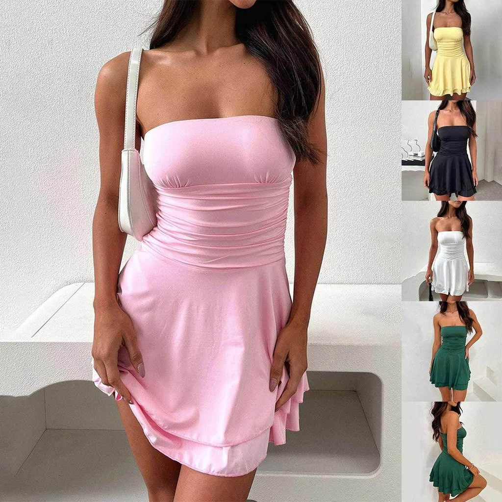 Y2K Tube-Top Short Dress - Sexy Pleated Summer Dress - ZA-Zola