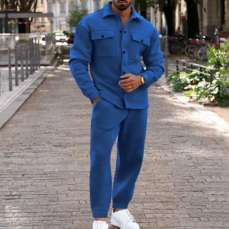 Men Suede Two Piece Suit | Slim Fit Casual Set - ZA-Zola