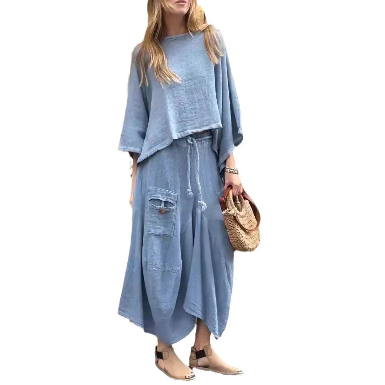 Loose Solid Color Two-Piece Dress Set - ZA-Zola