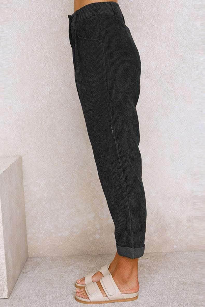 Corduroy Baggy Straight Pants – High Waist Vibe - ZA-Zola