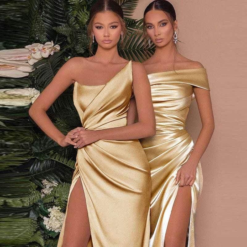 One-Shoulder Satin Slit Dress – Elegant & Bold - ZA-Zola